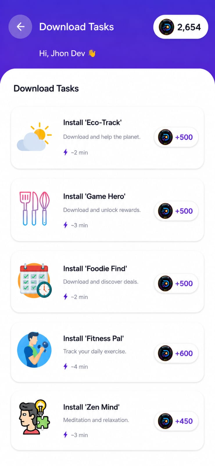 Dash Flow Earn App - Tasks